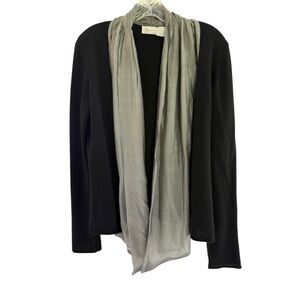 Bibelot very soft cashmere Black Cardigan with attached Gray Scarf very CHIC L